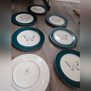 Erica Lyons Teal and Cream Butterfly Plates